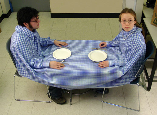 tablecloth that extends up to include the diners