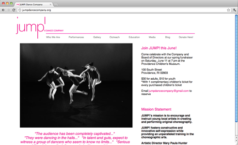 jump dance company website design