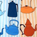 linen cotton fabric, teapot pattern
